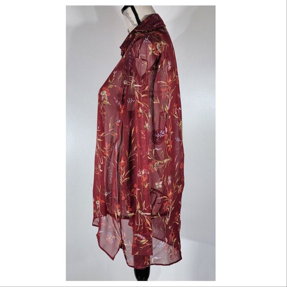 Balenciaga Authentic Red Floral Sheer Silk Blouse, Womens Size IT 36 / US 4 - Picture 4 of 11